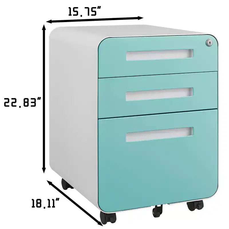 Archivador de 3 cajones con cerradura, armario metálico móvil vertical, archivador bajo escritorio con ruedas, apto para archivos de tamaño carta/A4/legal