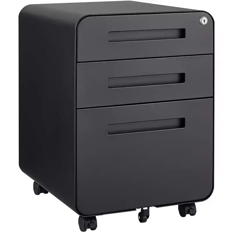 3 Drawer File Cabinet with Lock, Mobile Metal Vertical Filing Cabinet, Under Desk Storage Cabinet with Wheels, Fit Letter/A4/Legal Size File