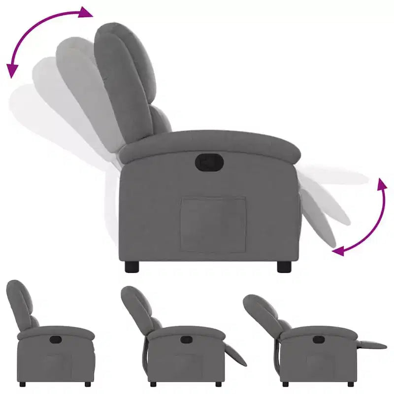 Sillón reclinable orejero ajustable, tela de poliéster gris oscuro, reclinación de 135°, cine en casa