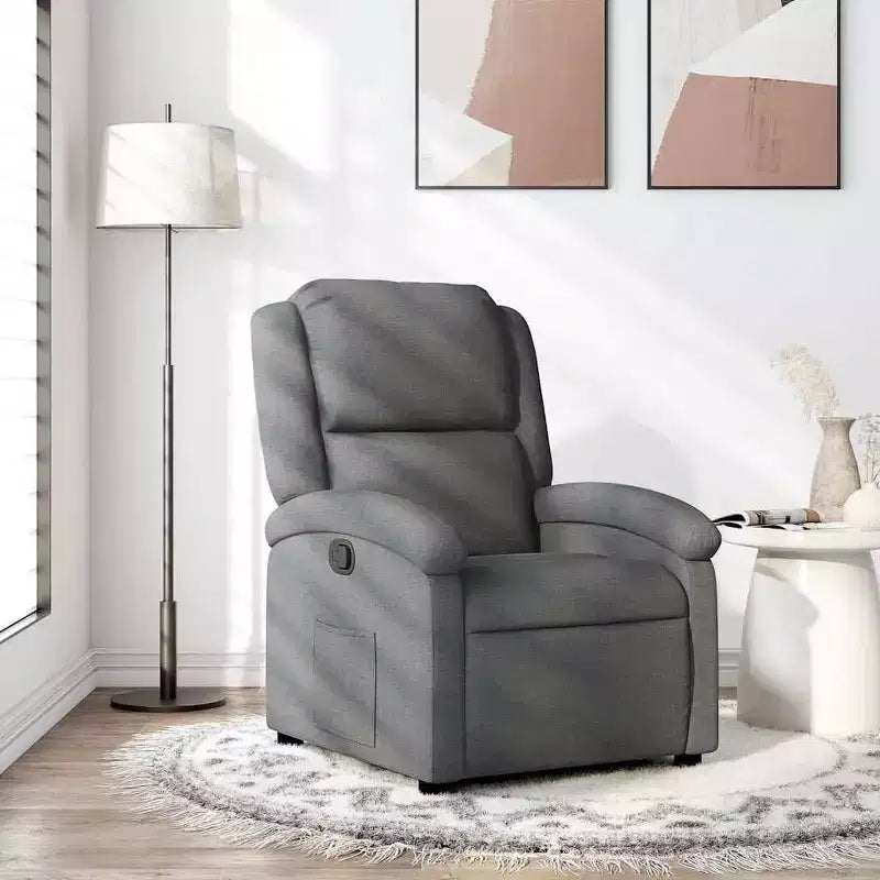 Sillón reclinable orejero ajustable, tela de poliéster gris oscuro, reclinación de 135°, cine en casa