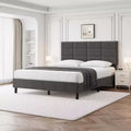 Cama de plataforma totalmente tapizada con cabecero ajustable. Soporte de láminas de madera resistente, sin ruidos, no necesita somier y es de fácil montaje.