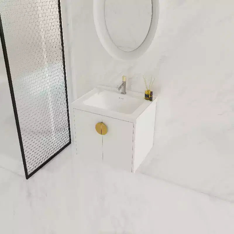 Wall-Mounted Bathroom Vanity With Sink, Storage Drawers, Plywood Floating Vanity, Wall Mount Bathroom Cabinet Gloss White
