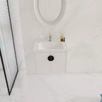 Mueble de baño suspendido con lavabo, cajones de almacenamiento, mueble de tocador flotante de contrachapado, armario de baño de pared blanco brillante