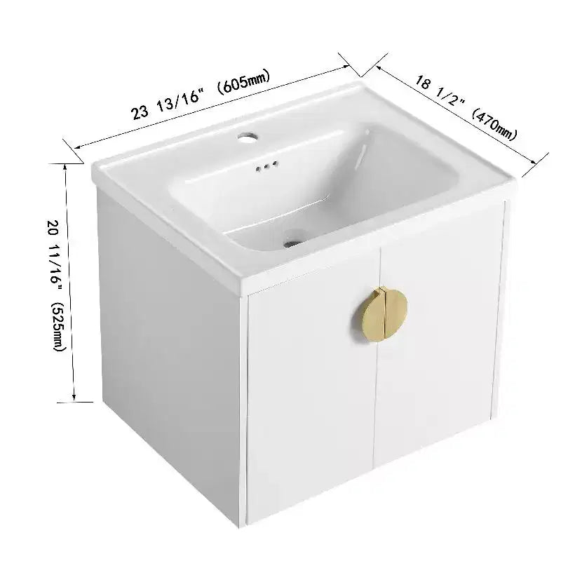 Mueble de baño suspendido con lavabo, cajones de almacenamiento, mueble de tocador flotante de contrachapado, armario de baño de pared blanco brillante