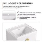 Mueble de baño suspendido con lavabo, cajones de almacenamiento, mueble de tocador flotante de contrachapado, armario de baño de pared blanco brillante