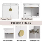 Mueble de baño suspendido con lavabo, cajones de almacenamiento, mueble de tocador flotante de contrachapado, armario de baño de pared blanco brillante