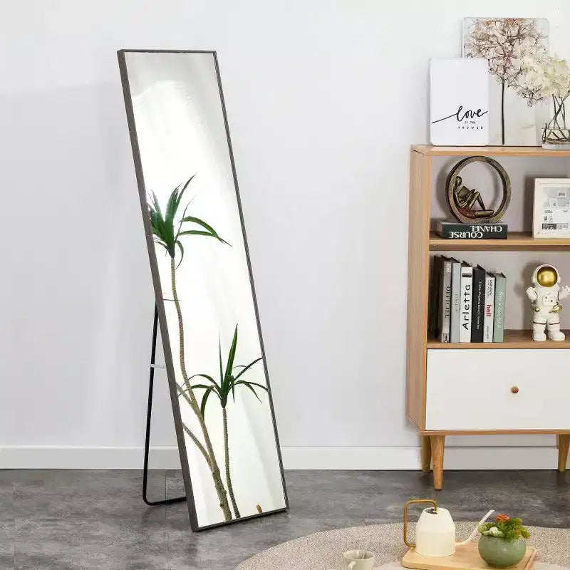 TUYOHW 58x15 Rectangle Full Length Mirror,Solid Wood Frame Leaning Floor Full Body Mirror for Bedroom or Cloakroom,Gray