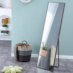 Espejo rectangular de cuerpo entero de 58x15", espejo de cuerpo entero con marco de madera maciza para dormitorio o guardarropa, gris