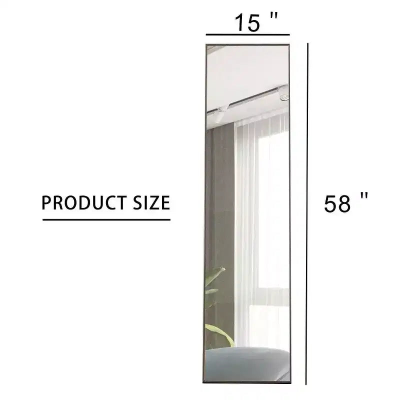 Espejo rectangular de cuerpo entero de 58x15", espejo de cuerpo entero con marco de madera maciza para dormitorio o guardarropa, gris