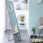 Espejo rectangular de cuerpo entero de 58x15", espejo de cuerpo entero con marco de madera maciza para dormitorio o guardarropa, gris