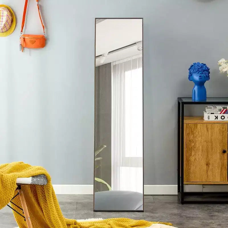 Espejo rectangular de cuerpo entero de 58x15", espejo de cuerpo entero con marco de madera maciza para dormitorio o guardarropa, gris