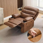 Sillón reclinable manual extra ancho con masaje y calor, sillón deslizante de cuero sintético con portavasos para sala de estar, negro/marrón/marrón oscuro