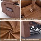 Sillón reclinable manual extra ancho con masaje y calor, sillón deslizante de cuero sintético con portavasos para sala de estar, negro/marrón/marrón oscuro