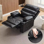 Sillón reclinable manual extra ancho con masaje y calor, sillón deslizante de cuero sintético con portavasos para sala de estar, negro/marrón/marrón oscuro
