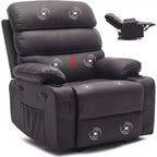 Sillón reclinable manual extra ancho con masaje y calor, sillón deslizante de cuero sintético con portavasos para sala de estar, negro/marrón/marrón oscuro