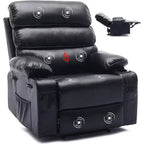 Sillón reclinable manual extra ancho con masaje y calor, sillón deslizante de cuero sintético con portavasos para sala de estar, negro/marrón/marrón oscuro