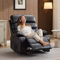 Extra Wide Manual Recliner with Massage and Heat, PU Leather Glider Chair with Cup Holders for Living Room, Black/Brown/Dark Brown