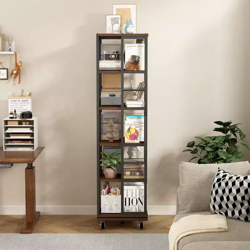GDFStudio Jelor 66.14H Modern 5-Tier 360 Rotating Narrow Bookshelf