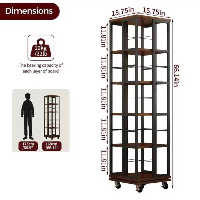 Estantería estrecha giratoria de 360° y 5 niveles de 168 cm