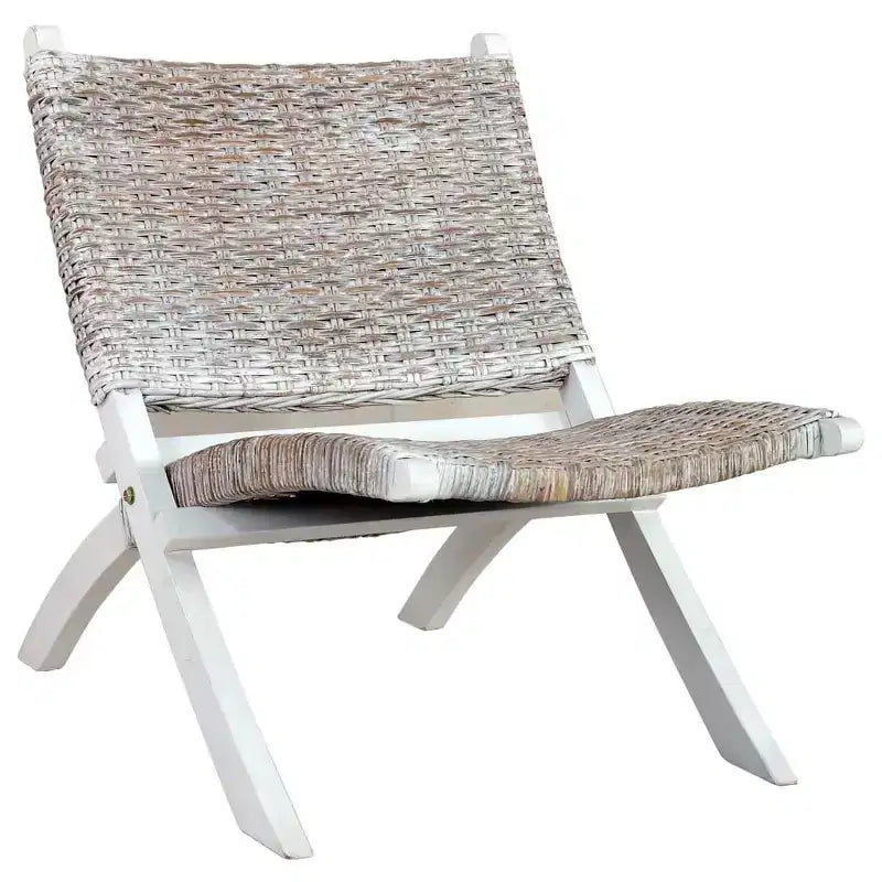 vidaXL Chair Accent Camping Chair Natural Kubu Rattan and Solid Wood Mahogany - White
