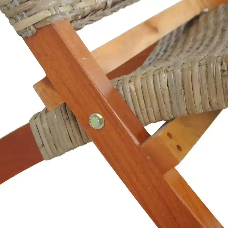 Sillón Accent para Camping, Ratán Kubu Natural y Madera Maciza de Caoba - Blanco