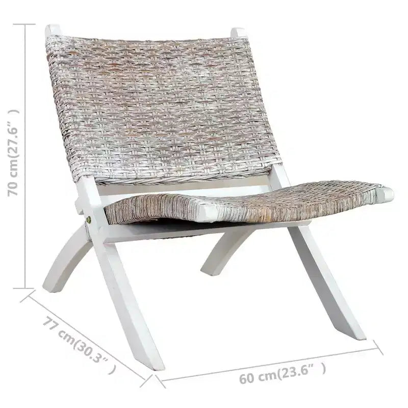 Sillón Accent para Camping, Ratán Kubu Natural y Madera Maciza de Caoba - Blanco