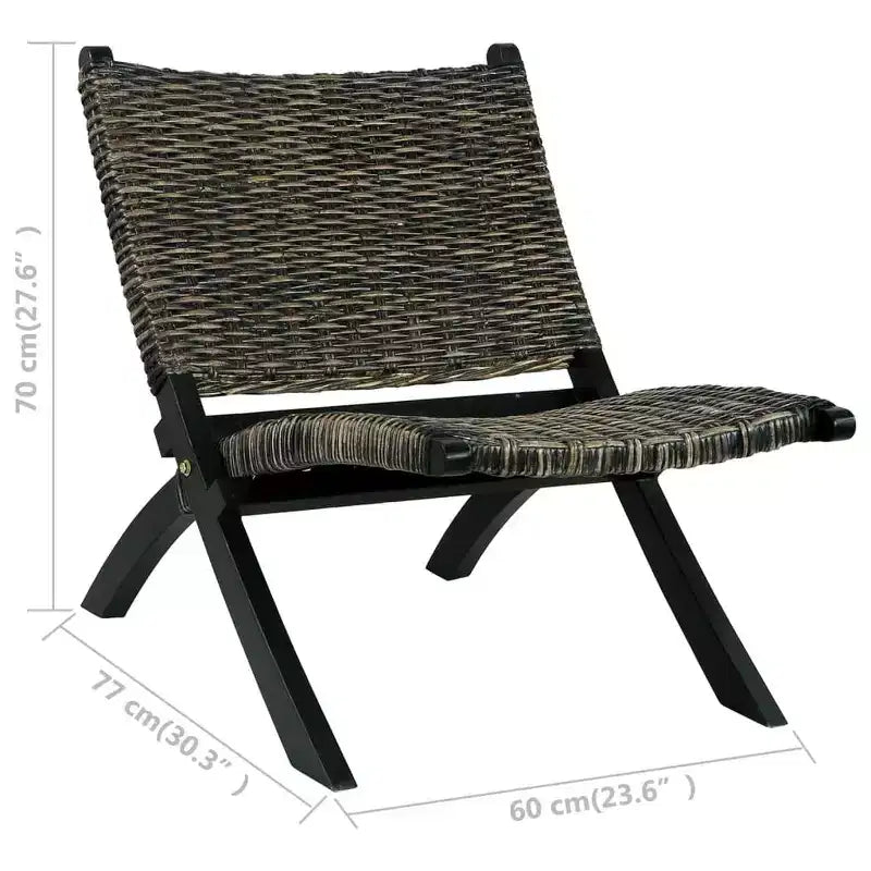 Sillón Accent para Camping, Ratán Kubu Natural y Madera Maciza de Caoba - Blanco
