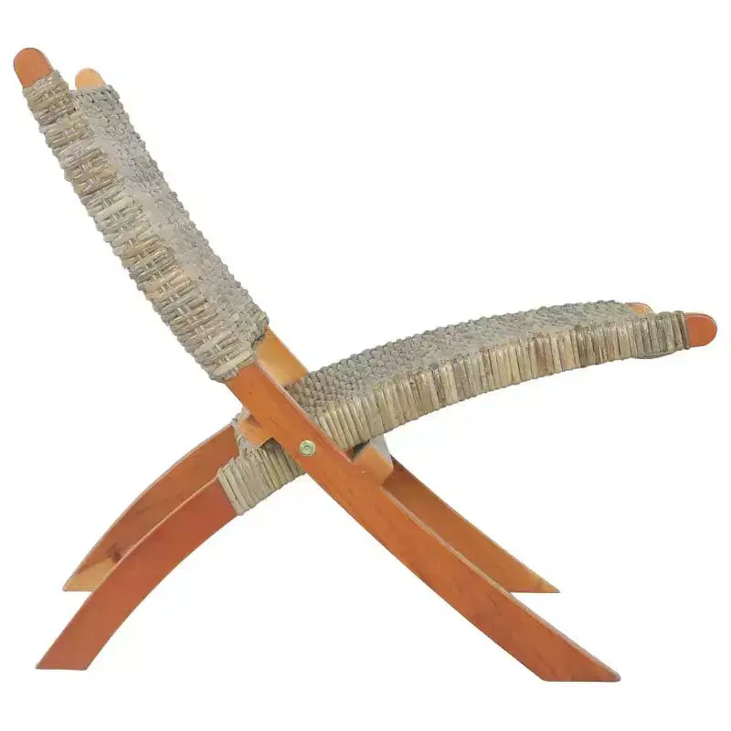 Sillón Accent para Camping, Ratán Kubu Natural y Madera Maciza de Caoba - Blanco