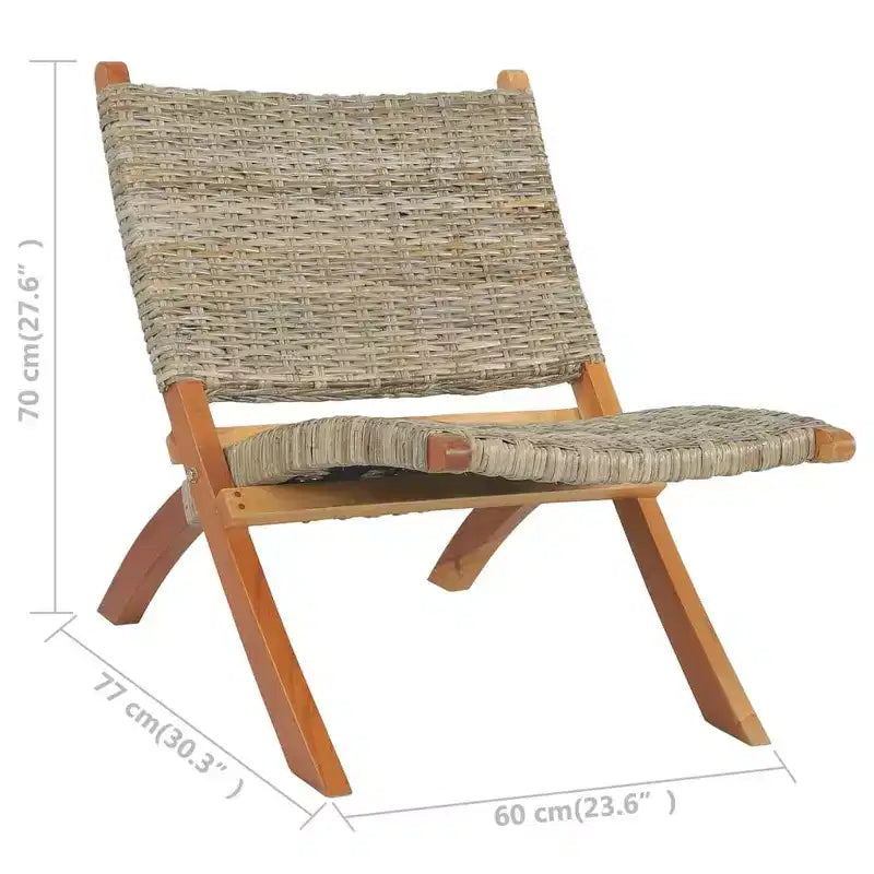 Sillón Accent para Camping, Ratán Kubu Natural y Madera Maciza de Caoba - Blanco