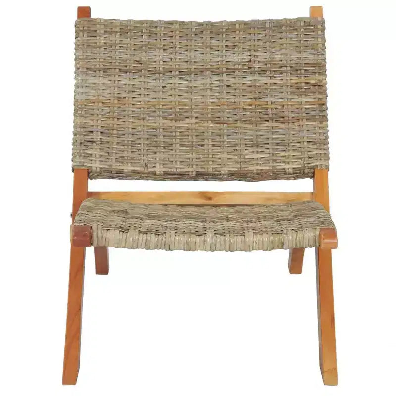 Sillón Accent para Camping, Ratán Kubu Natural y Madera Maciza de Caoba - Blanco