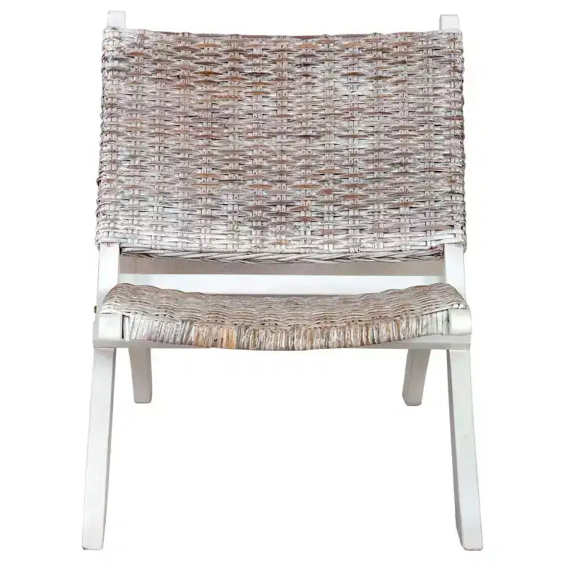 Sillón Accent para Camping, Ratán Kubu Natural y Madera Maciza de Caoba - Blanco