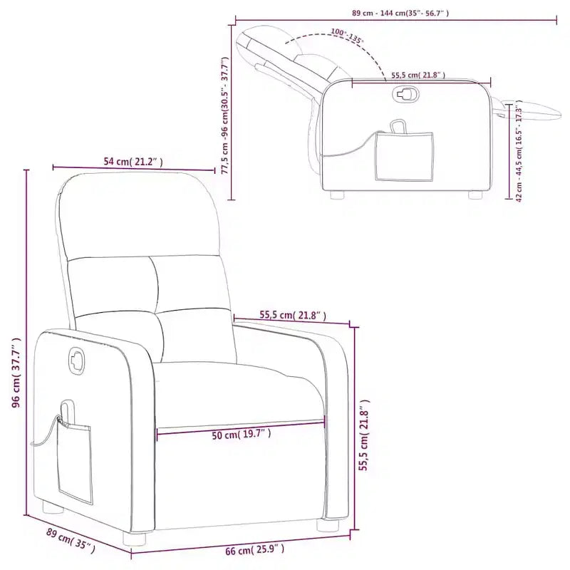 Sillón Reclinable de Masaje, Tapicería de Tela Negra con Asiento y Respaldo Acolchados