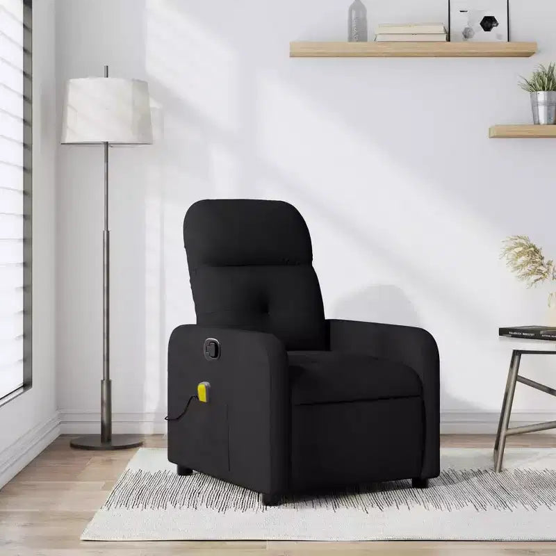 Sillón Reclinable de Masaje, Tapicería de Tela Negra con Asiento y Respaldo Acolchados