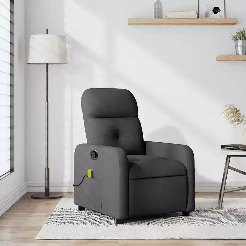 Sillón Reclinable de Masaje, Tapicería de Tela Negra con Asiento y Respaldo Acolchados