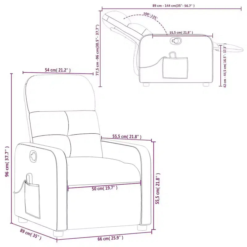 Sillón Reclinable de Masaje, Tapicería de Tela Negra con Asiento y Respaldo Acolchados