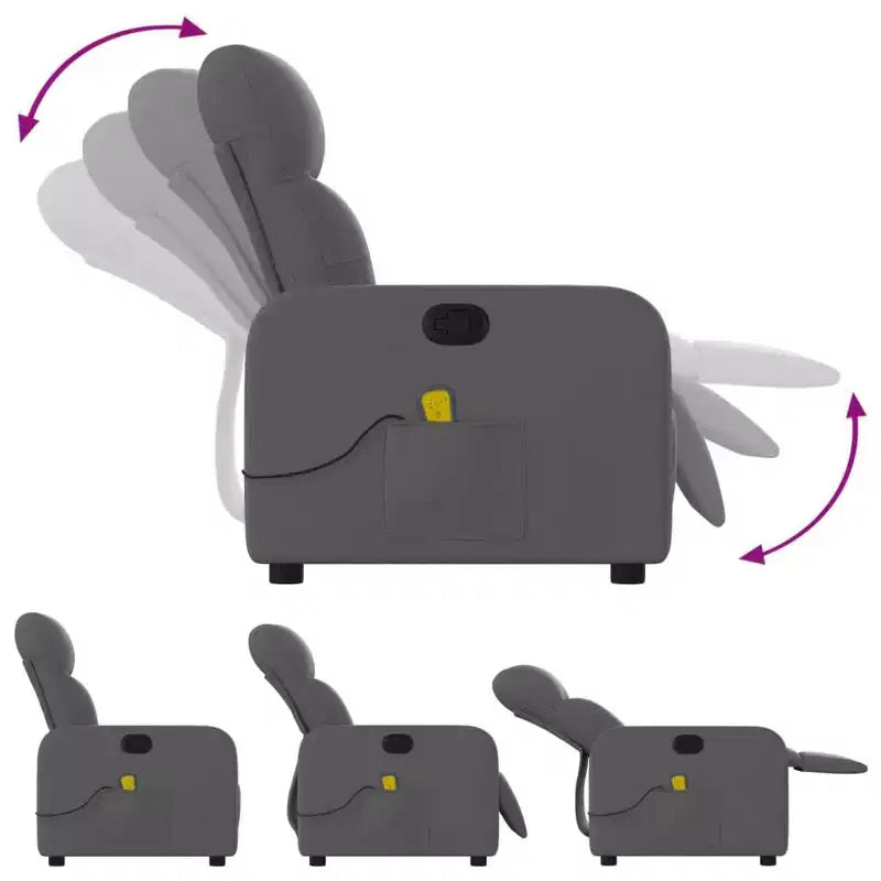 Sillón Reclinable de Masaje, Tapicería de Tela Negra con Asiento y Respaldo Acolchados