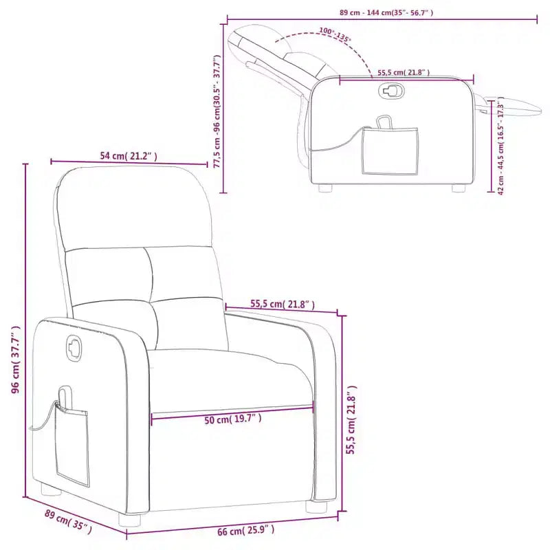 Sillón Reclinable de Masaje, Tapicería de Tela Negra con Asiento y Respaldo Acolchados