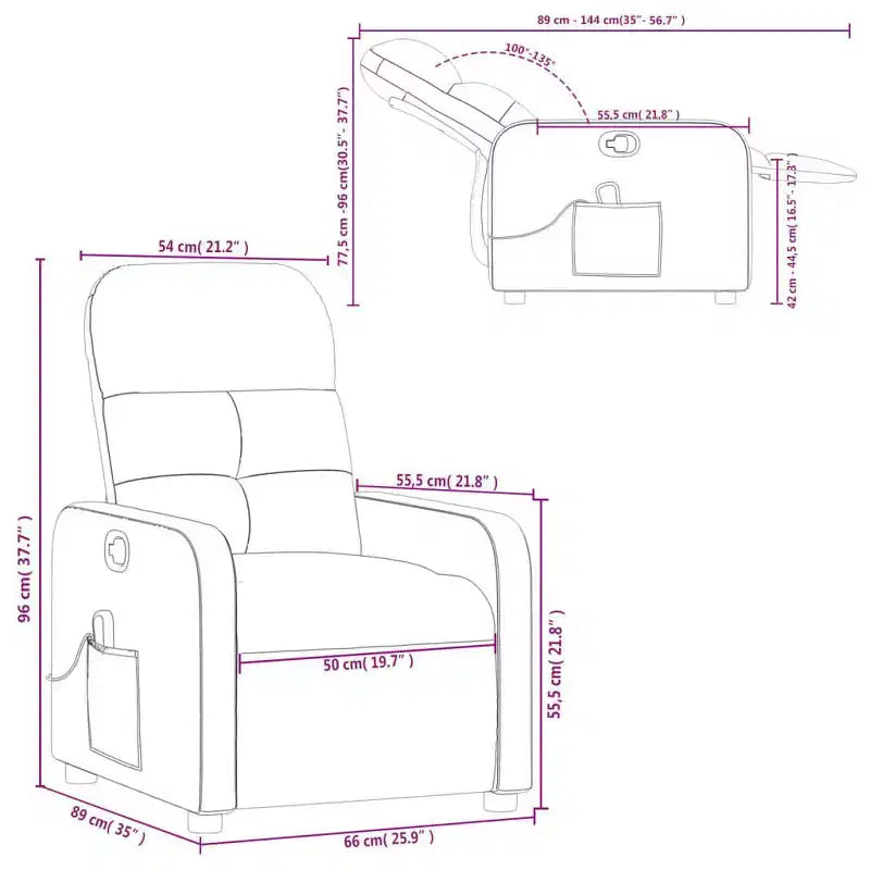 Sillón Reclinable de Masaje, Tapicería de Tela Negra con Asiento y Respaldo Acolchados