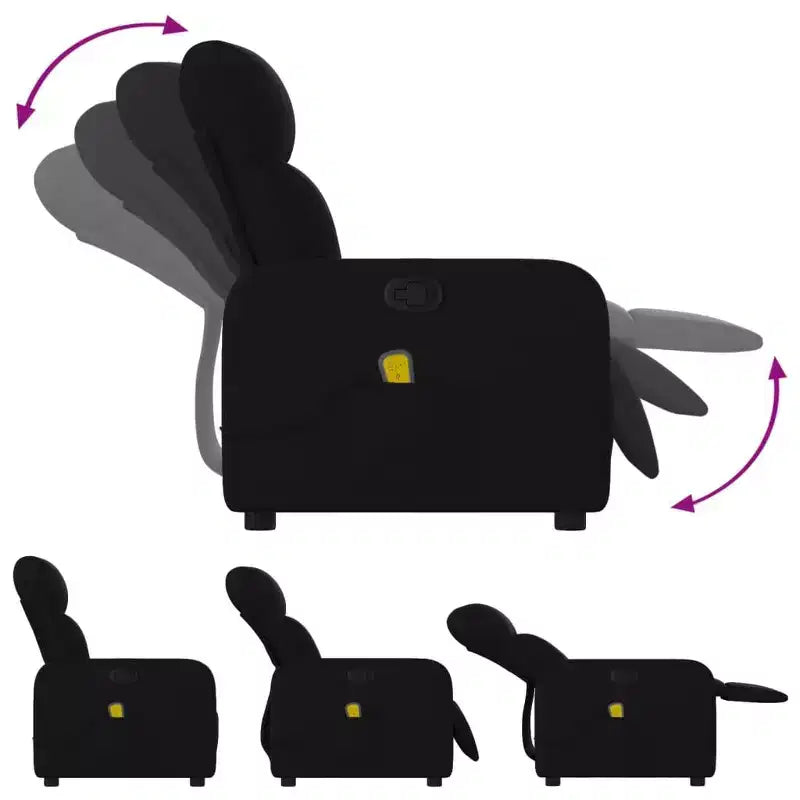 Sillón Reclinable de Masaje, Tapicería de Tela Negra con Asiento y Respaldo Acolchados
