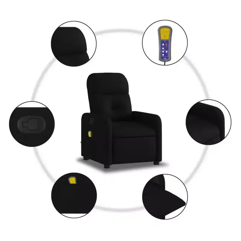 Sillón Reclinable de Masaje, Tapicería de Tela Negra con Asiento y Respaldo Acolchados