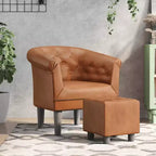 Sillón individual moderno de piel sintética dorada con asiento, respaldo y apoyabrazos acolchados