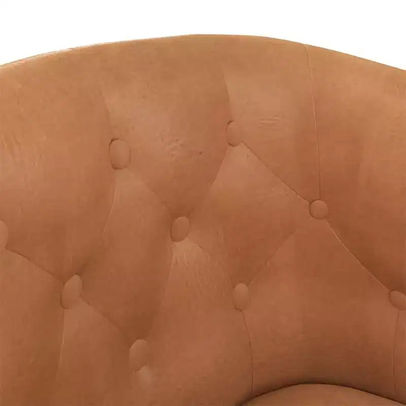 Sillón individual moderno de piel sintética dorada con asiento, respaldo y apoyabrazos acolchados