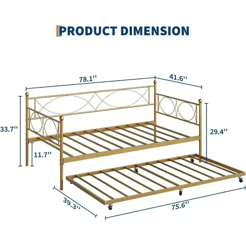Cama nido doble de metal con colchón adicional, estructura resistente, ruedas con freno y listones de metal. Ideal para dormitorio, habitación de invitados o sala de estar.