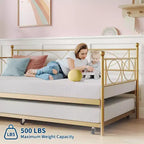 Cama nido doble de metal con colchón adicional, estructura resistente, ruedas con freno y listones de metal. Ideal para dormitorio, habitación de invitados o sala de estar.