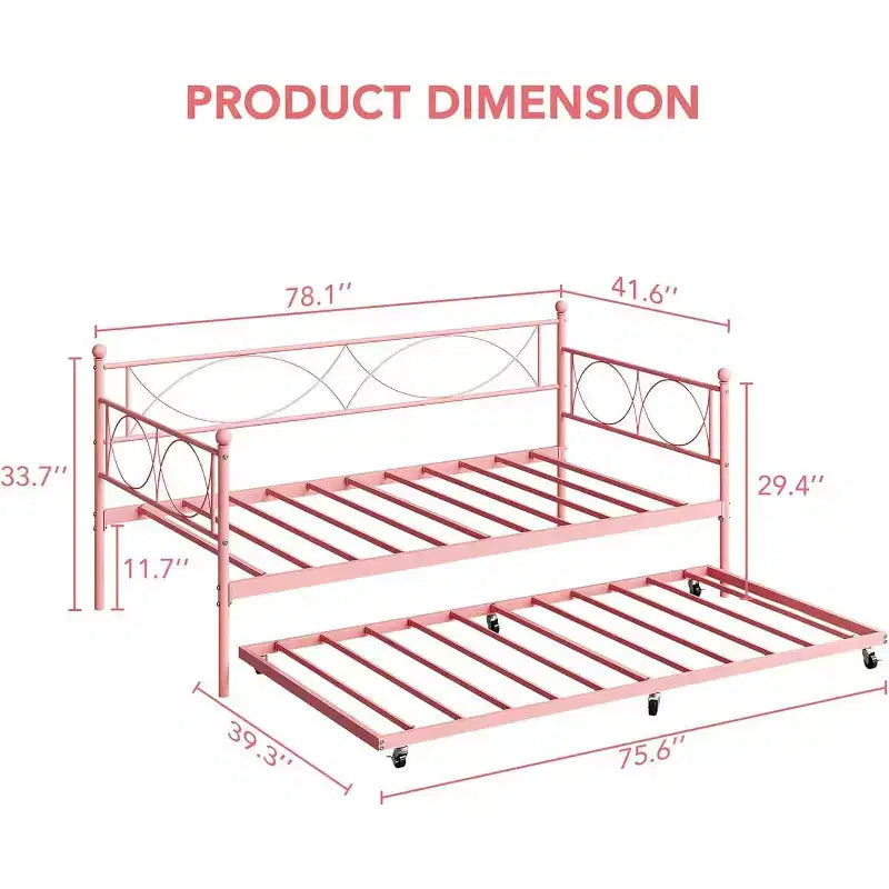 Cama nido doble de metal con colchón adicional, estructura resistente, ruedas con freno y listones de metal. Ideal para dormitorio, habitación de invitados o sala de estar.