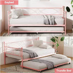 Cama nido doble de metal con colchón adicional, estructura resistente, ruedas con freno y listones de metal. Ideal para dormitorio, habitación de invitados o sala de estar.