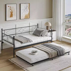 Cama nido doble de metal con colchón adicional, estructura resistente, ruedas con freno y listones de metal. Ideal para dormitorio, habitación de invitados o sala de estar.