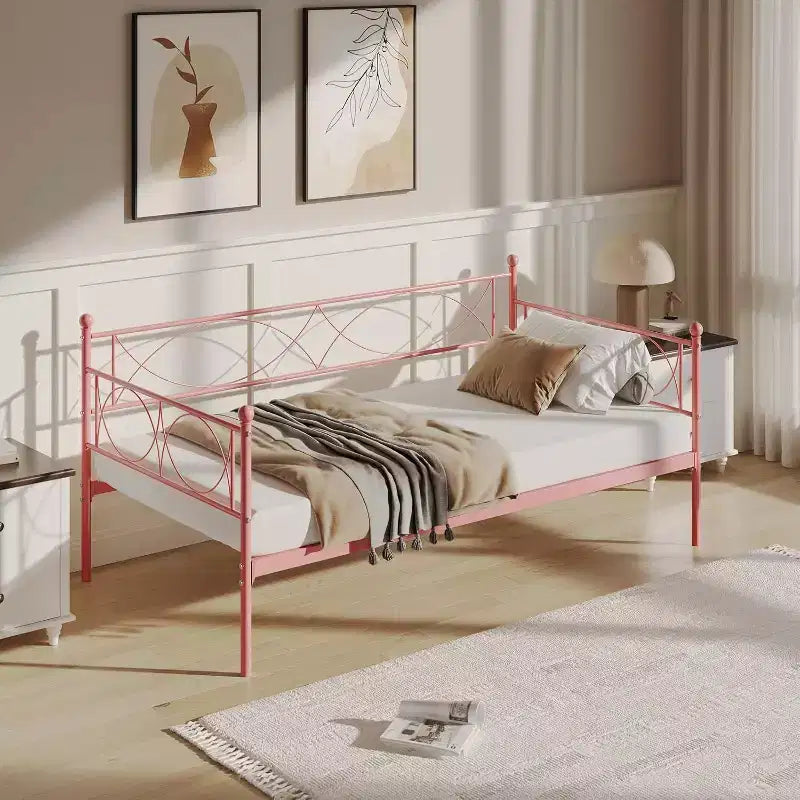 Cama nido doble de metal con colchón adicional, estructura resistente, ruedas con freno y listones de metal. Ideal para dormitorio, habitación de invitados o sala de estar.