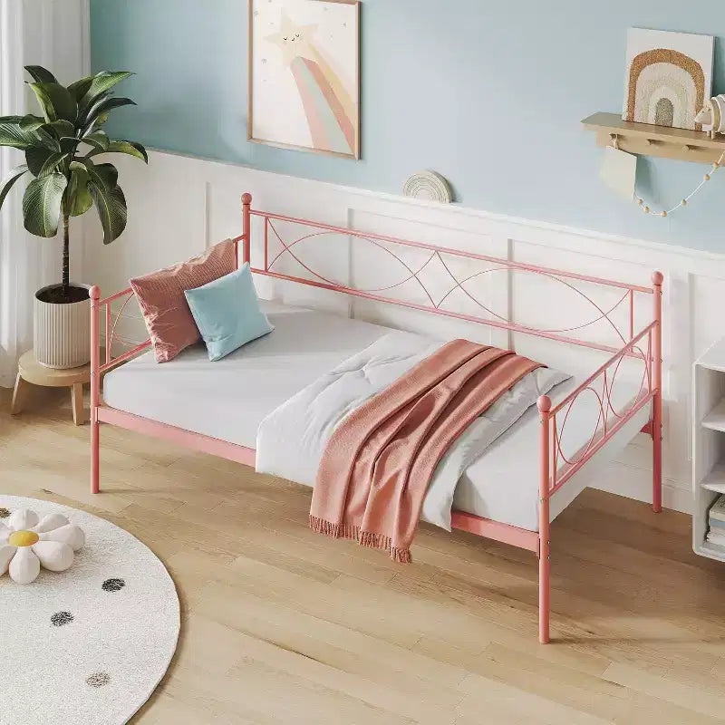 Cama nido doble de metal con colchón adicional, estructura resistente, ruedas con freno y listones de metal. Ideal para dormitorio, habitación de invitados o sala de estar.