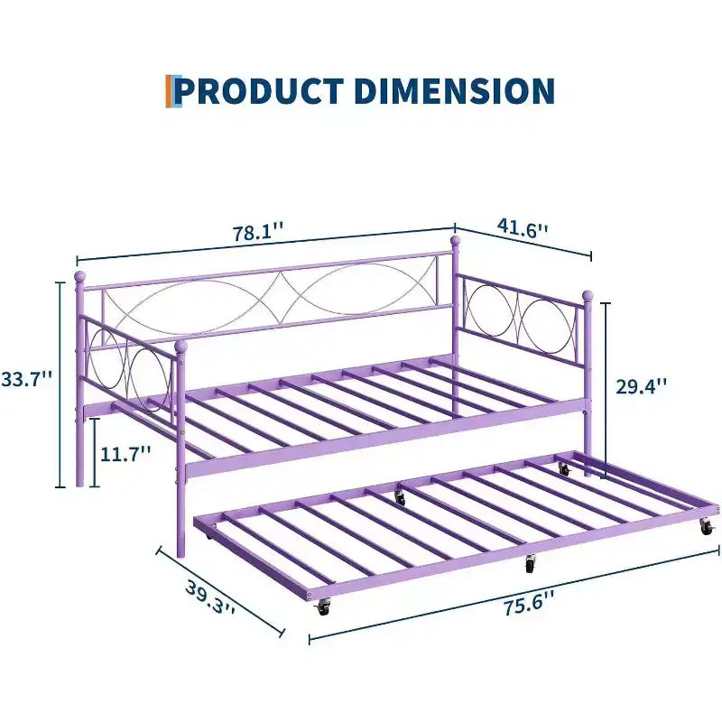 Cama nido doble de metal con colchón adicional, estructura resistente, ruedas con freno y listones de metal. Ideal para dormitorio, habitación de invitados o sala de estar.
